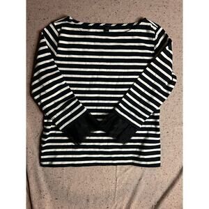 J. Crew Black and White Striped Mesh Ruffle Sleeve Small